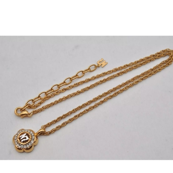 Nina Ricci Goldplated Necklace W/Rhinestone Logo Pendant EUC! - Picture 11 of 14